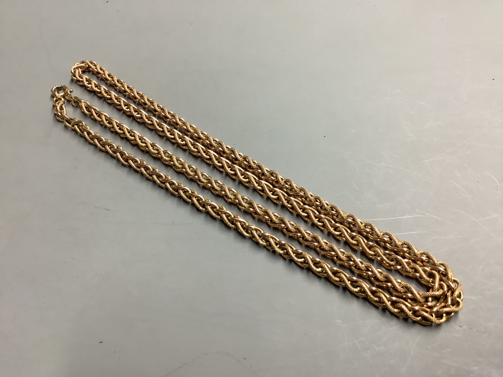 A 9ct two-colour textured and plain chain link necklace, 20.5g